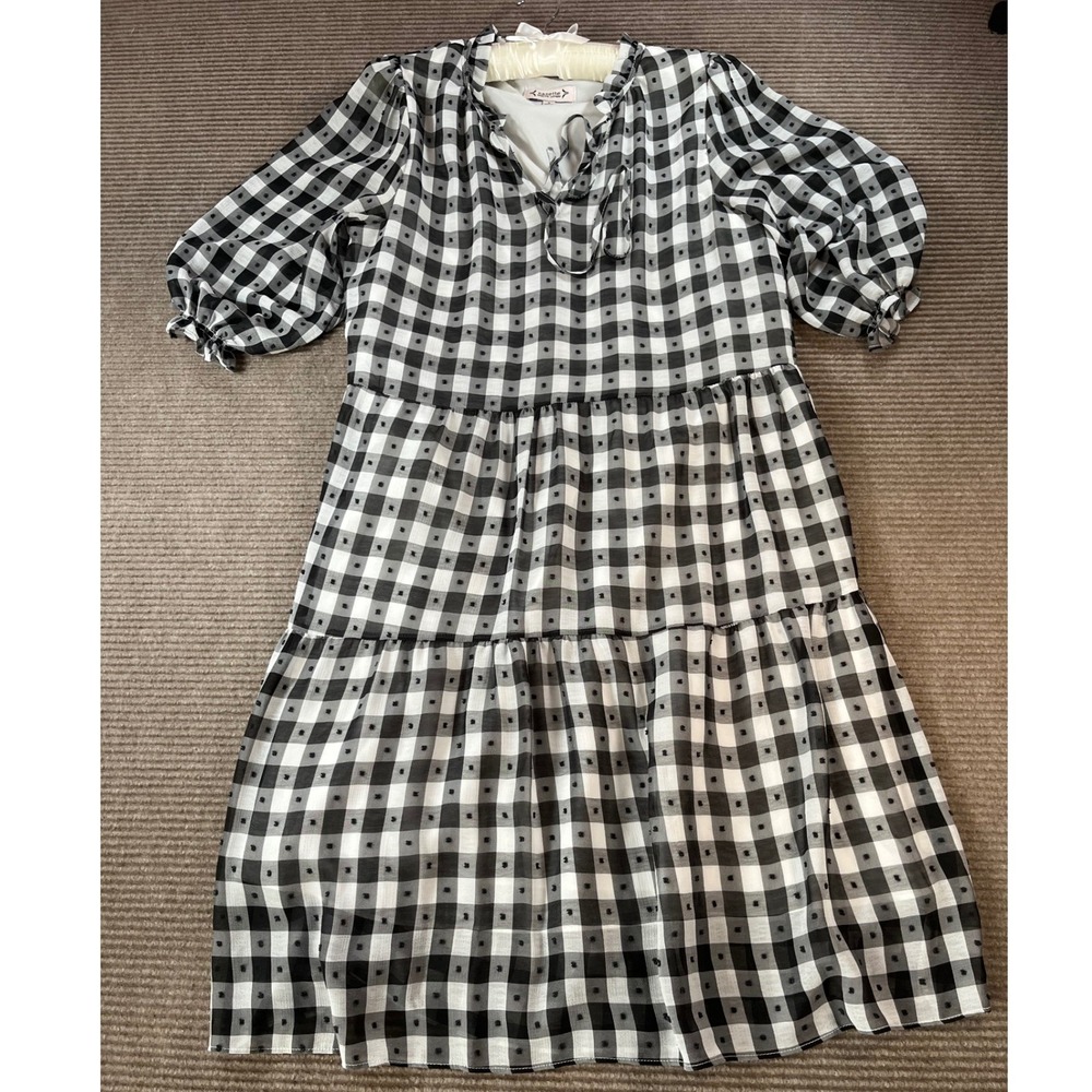 Nanette Nanette Lepore Black White Gingham Swiss Dot Tiered Dress Size 8